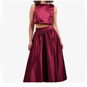 Reformation Burgundy Satin Two Piece Skirt Set